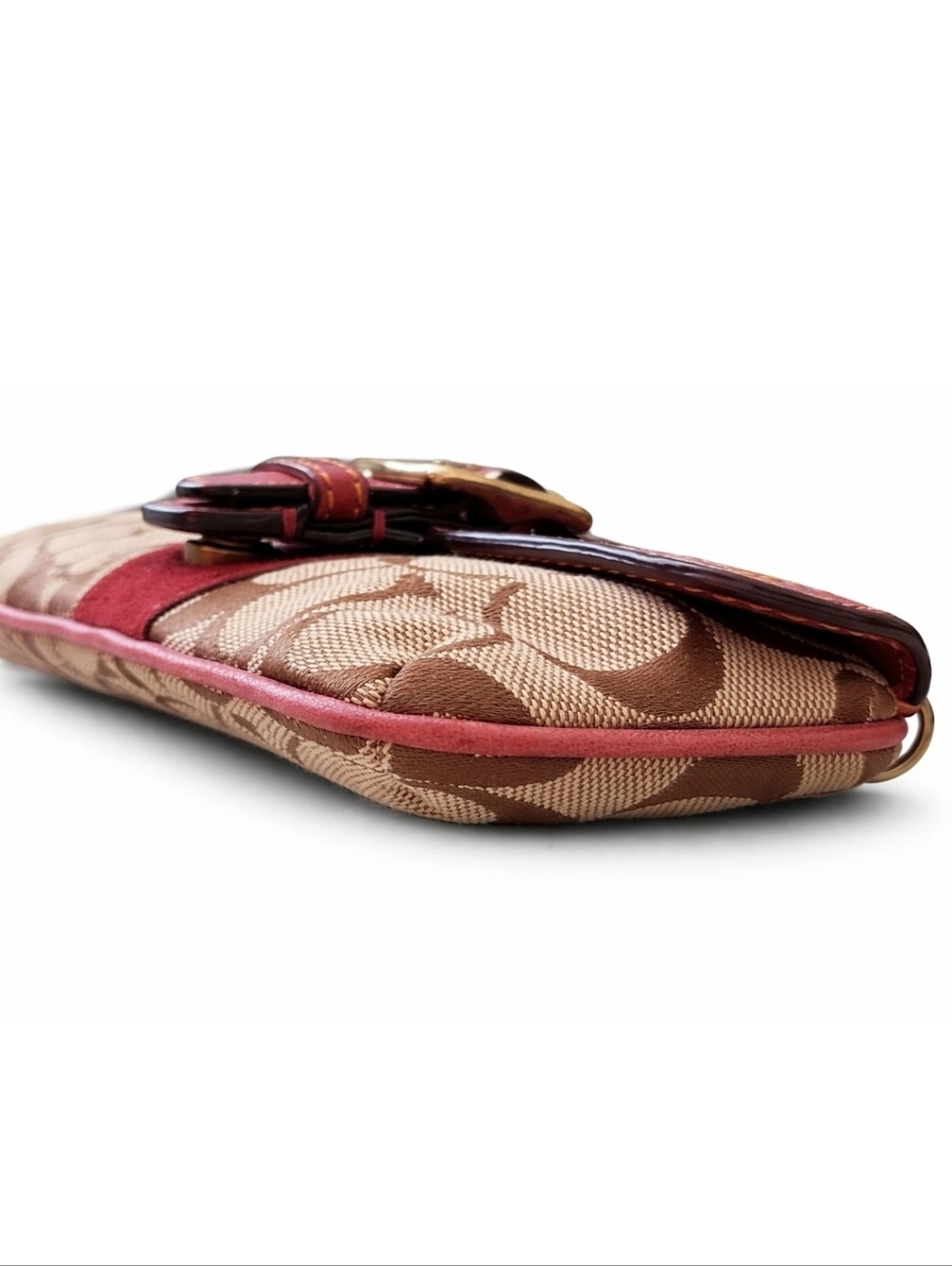 Coach Burgundy/Red Leather & Signature Canvas Buckle Special Edition Wristlet - Picture 3 of 10